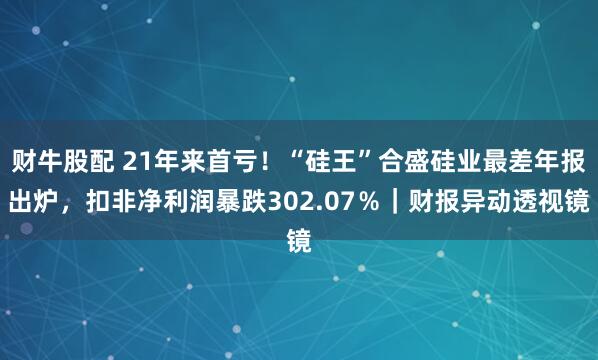财牛股配 21年来首亏！“硅王”合盛硅业最差年报出炉，扣非净利润暴跌302.07％｜财报异动透视镜
