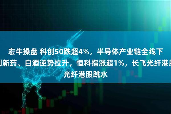 宏牛操盘 科创50跌超4%，半导体产业链全线下挫，创新药、白酒逆势拉升，恒科指涨超1%，长飞光纤港股跳水